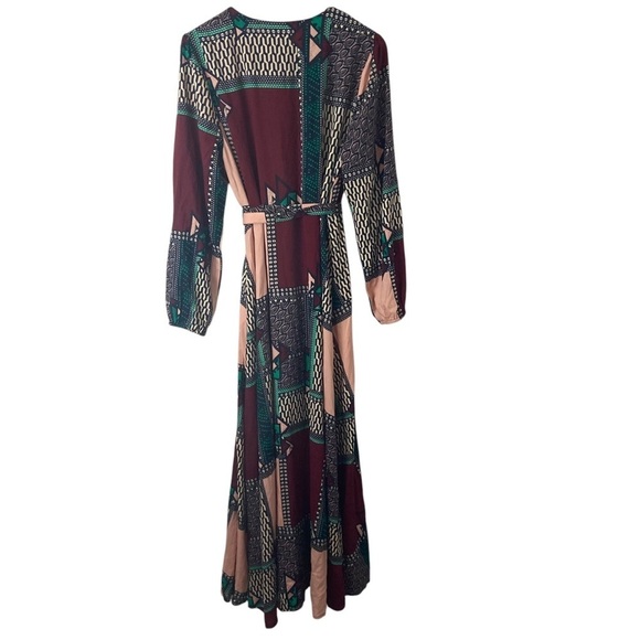 Anthropologie Porridge Virginia Maxi Wrap Dress L Patchwork Abstract Artsy Boho - Picture 10 of 10